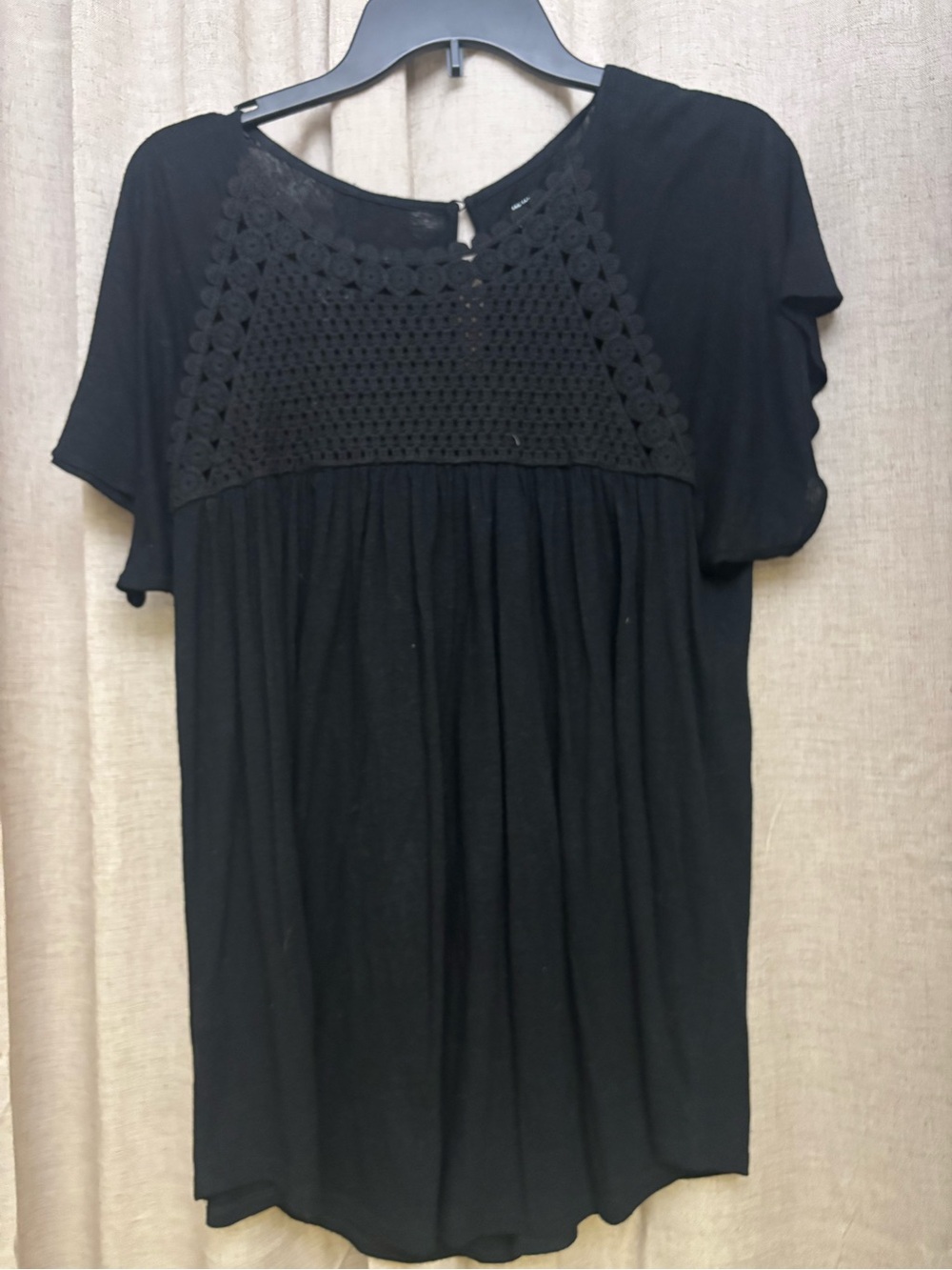 LOFT Black Crochet Yoke Short Sleeve Tunic